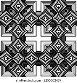 
Vector pattern in geometric ornamental style. Black and white color.Seamless repeat pattern.Simple geo all over print block for apparel textile, ladies dress, fashion garment, digital wall paper.