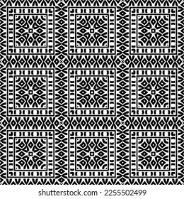 
Vektormuster im geometrischen Zierstil. Schwarz-Weiß-Farbe.Nahtloses Wiederholmuster.Einfaches Geo auf dem gesamten Druckblock für Bekleidung, Damenkleidung, Modebekleidung, digitales Tapete.