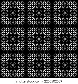 
Vector pattern in geometric ornamental style. Black and white color.Seamless repeat pattern.Simple geo all over print block for apparel textile, ladies dress, fashion garment, digital wall paper.