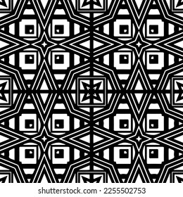 
Vector pattern in geometric ornamental style. Black and white color.Seamless repeat pattern.Simple geo all over print block for apparel textile, ladies dress, fashion garment, digital wall paper.