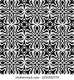 
Vektormuster im geometrischen Zierstil. Schwarz-Weiß-Farbe.Nahtloses Wiederholmuster.Einfaches Geo auf dem gesamten Druckblock für Bekleidung, Damenkleidung, Modebekleidung, digitales Tapete.