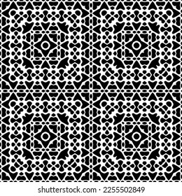 
Vector pattern in geometric ornamental style. Black and white color.Seamless repeat pattern.Simple geo all over print block for apparel textile, ladies dress, fashion garment, digital wall paper.