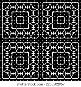 
Vector pattern in geometric ornamental style. Black and white color.Seamless repeat pattern.Simple geo all over print block for apparel textile, ladies dress, fashion garment, digital wall paper.