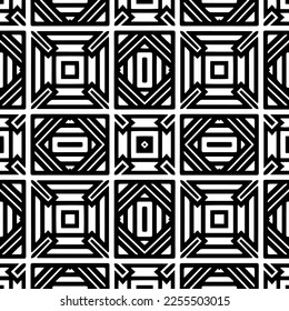 
Vektormuster im geometrischen Zierstil. Schwarz-Weiß-Farbe.Nahtloses Wiederholmuster.Einfaches Geo auf dem gesamten Druckblock für Bekleidung, Damenkleidung, Modebekleidung, digitales Tapete.