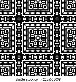
Vektormuster im geometrischen Zierstil. Schwarz-Weiß-Farbe.Nahtloses Wiederholmuster.Einfaches Geo auf dem gesamten Druckblock für Bekleidung, Damenkleidung, Modebekleidung, digitales Tapete.