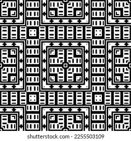 
Vector pattern in geometric ornamental style. Black and white color.Seamless repeat pattern.Simple geo all over print block for apparel textile, ladies dress, fashion garment, digital wall paper.