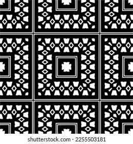 
Vector pattern in geometric ornamental style. Black and white color.Seamless repeat pattern.Simple geo all over print block for apparel textile, ladies dress, fashion garment, digital wall paper.