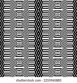 Vector pattern in geometric ornamental style. Black and white color.Seamless repeat pattern.Simple geo all over print block for apparel textile, ladies dress, fashion garment, digital wall paper.