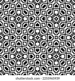 Vektormuster im geometrischen Zierstil. Schwarz-Weiß-Farbe.Nahtloses Wiederholmuster.Einfaches Geo auf dem gesamten Druckblock für Bekleidung, Damenkleidung, Modebekleidung, digitales Tapete.
