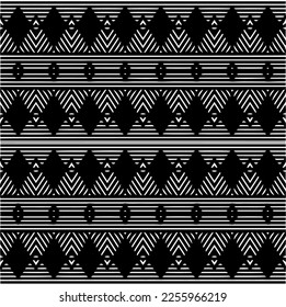 Vector pattern in geometric ornamental style. Black and white color.Seamless repeat pattern.Simple geo all over print block for apparel textile, ladies dress, fashion garment, digital wall paper.