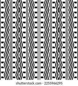 Vector pattern in geometric ornamental style. Black and white color.Seamless repeat pattern.Simple geo all over print block for apparel textile, ladies dress, fashion garment, digital wall paper.