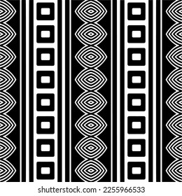 Vector pattern in geometric ornamental style. Black and white color.Seamless repeat pattern.Simple geo all over print block for apparel textile, ladies dress, fashion garment, digital wall paper.