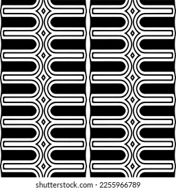 Vektormuster im geometrischen Zierstil. Schwarz-Weiß-Farbe.Nahtloses Wiederholmuster.Einfaches Geo auf dem gesamten Druckblock für Bekleidung, Damenkleidung, Modebekleidung, digitales Tapete.