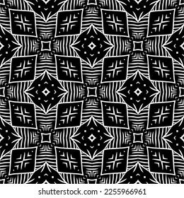 Vektormuster im geometrischen Zierstil. Schwarz-Weiß-Farbe.Nahtloses Wiederholmuster.Einfaches Geo auf dem gesamten Druckblock für Bekleidung, Damenkleidung, Modebekleidung, digitales Tapete.