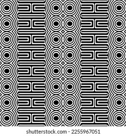 Vector pattern in geometric ornamental style. Black and white color.Seamless repeat pattern.Simple geo all over print block for apparel textile, ladies dress, fashion garment, digital wall paper.
