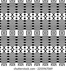 Vector pattern in geometric ornamental style. Black and white color.Seamless repeat pattern.Simple geo all over print block for apparel textile, ladies dress, fashion garment, digital wall paper.