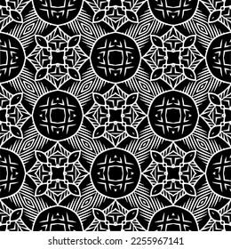 Vector pattern in geometric ornamental style. Black and white color.Seamless repeat pattern.Simple geo all over print block for apparel textile, ladies dress, fashion garment, digital wall paper.