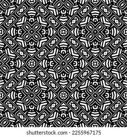 Vector pattern in geometric ornamental style. Black and white color.Seamless repeat pattern.Simple geo all over print block for apparel textile, ladies dress, fashion garment, digital wall paper.