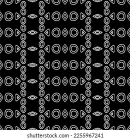 Vector pattern in geometric ornamental style. Black and white color.Seamless repeat pattern.Simple geo all over print block for apparel textile, ladies dress, fashion garment, digital wall paper.