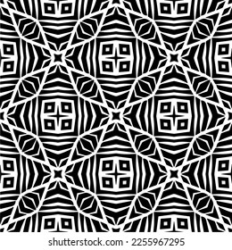 Vector pattern in geometric ornamental style. Black and white color.Seamless repeat pattern.Simple geo all over print block for apparel textile, ladies dress, fashion garment, digital wall paper.