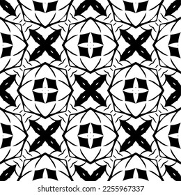 Vector pattern in geometric ornamental style. Black and white color.Seamless repeat pattern.Simple geo all over print block for apparel textile, ladies dress, fashion garment, digital wall paper.