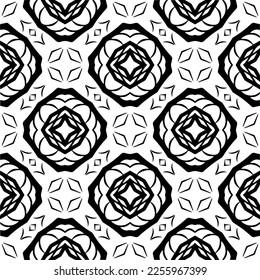 Vector pattern in geometric ornamental style. Black and white color.Seamless repeat pattern.Simple geo all over print block for apparel textile, ladies dress, fashion garment, digital wall paper.