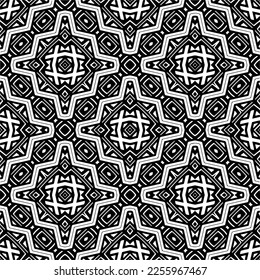 Vector pattern in geometric ornamental style. Black and white color.Seamless repeat pattern.Simple geo all over print block for apparel textile, ladies dress, fashion garment, digital wall paper.