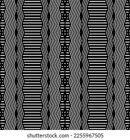 Vector pattern in geometric ornamental style. Black and white color.Seamless repeat pattern.Simple geo all over print block for apparel textile, ladies dress, fashion garment, digital wall paper.