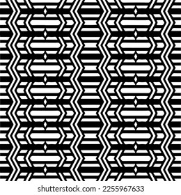 Vektormuster im geometrischen Zierstil. Schwarz-Weiß-Farbe.Nahtloses Wiederholmuster.Einfaches Geo auf dem gesamten Druckblock für Bekleidung, Damenkleidung, Modebekleidung, digitales Tapete.
