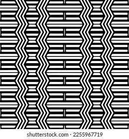 Vector pattern in geometric ornamental style. Black and white color.Seamless repeat pattern.Simple geo all over print block for apparel textile, ladies dress, fashion garment, digital wall paper.