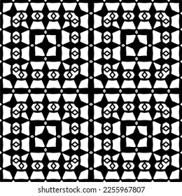 
Vector pattern in geometric ornamental style. Black and white color.Seamless repeat pattern.Simple geo all over print block for apparel textile, ladies dress, fashion garment, digital wall paper.