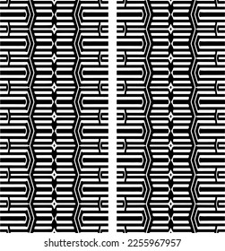 Vector pattern in geometric ornamental style. Black and white color.Seamless repeat pattern.Simple geo all over print block for apparel textile, ladies dress, fashion garment, digital wall paper.