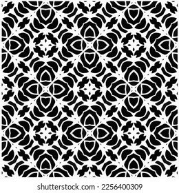 Vector pattern in geometric ornamental style. Black and white color.Seamless repeat pattern.Simple geo all over print block for apparel textile, ladies dress, fashion garment, digital wall paper.