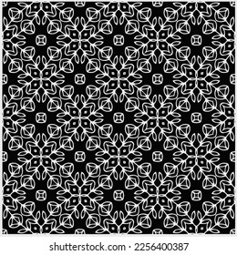 Vector pattern in geometric ornamental style. Black and white color.Seamless repeat pattern.Simple geo all over print block for apparel textile, ladies dress, fashion garment, digital wall paper.