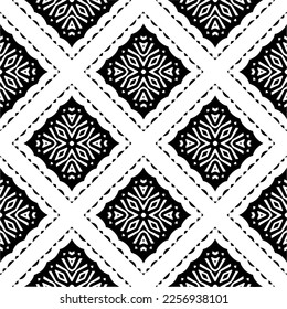 Vector pattern in geometric ornamental style. Black and white color.Seamless repeat pattern.Simple geo all over print block for apparel textile, ladies dress, fashion garment, digital wall paper.
