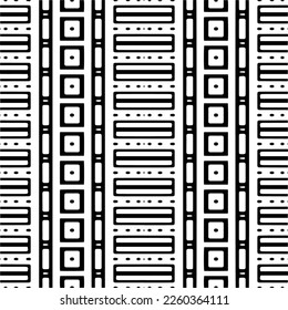 Vector pattern in geometric ornamental style. Black and white color.Seamless repeat pattern.Simple geo all over print block for apparel textile, ladies dress, fashion garment, digital wall paper.