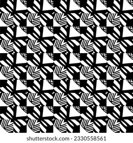 Vector pattern in geometric ornamental style. Black and white color.Seamless repeat pattern.Simple geo all over print block for apparel textile, ladies dress, fashion garment, digital wall paper.