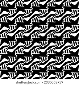 Vector pattern in geometric ornamental style. Black and white color.Seamless repeat pattern.Simple geo all over print block for apparel textile, ladies dress, fashion garment, digital wall paper.