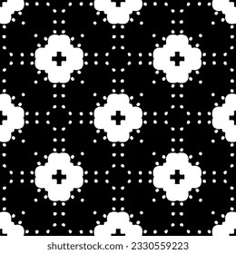 Vector pattern in geometric ornamental style. Black and white color.Seamless repeat pattern.Simple geo all over print block for apparel textile, ladies dress, fashion garment, digital wall paper.