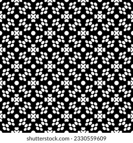 Vector pattern in geometric ornamental style. Black and white color.Seamless repeat pattern.Simple geo all over print block for apparel textile, ladies dress, fashion garment, digital wall paper.