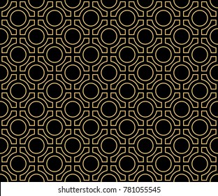 Vector pattern. Geometric seamless simple gold and black modern texture mesh	