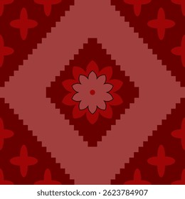 Vector pattern. Geometric tribal floral pattern in red tones - seamless ethnic textile background. Created for wallpapers, background images, tile 