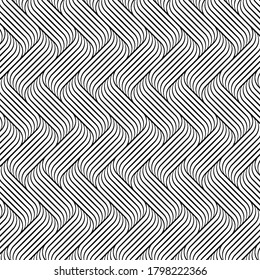 Vector pattern with geometric waves. Endless stylish texture. Ripple monochrome background repeating linear in different size on each object. Pattern is on swatches panel.