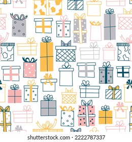 Vector pattern with gifts of various shapes. Background with gifts.