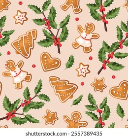 Vector pattern with gingerbread cookies