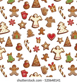 vector pattern with gingerbread cookies.  illustration