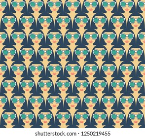 vector pattern girl's face in sunglasses, summer print on clothes
