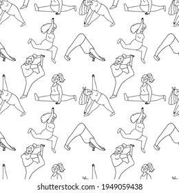vector pattern with girls n in a yoga class. seamless pattern