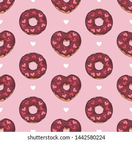 Vector pattern. Glazed donuts decorated with toppings, chocolate, nuts. Isolated objects for your design. Each object can be changed and moved.