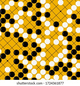 Vector pattern of go game board with stones on it. For ads and competitions merch. Baduk board game background. Weiqi print
